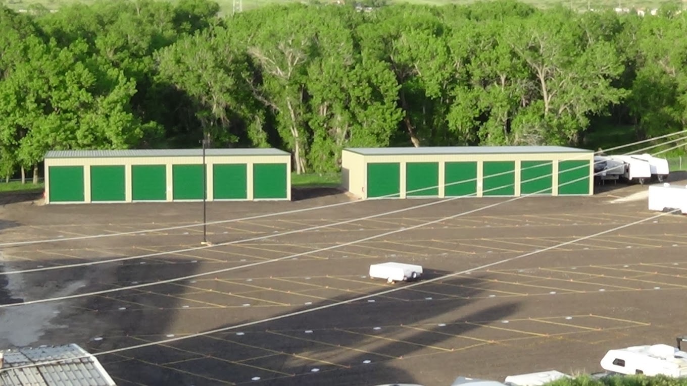 Mini storage units row metal doors exterior